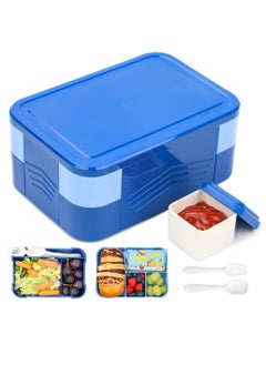 Buy Children's lunch box with compartments, leak-proof, with 6 compartments and cutlery, lunch box for girls and boys, breakfast box, snack box for kindergarten, BPA-free（Blue） in UAE