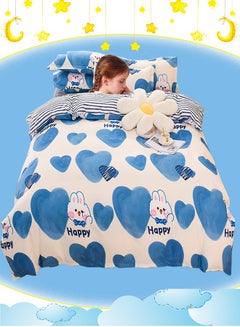 Buy 4 Pcs Blue Rabbit Quilt Set Kawaii Print Bedding Set 1 Quilt with core 1 sheets 2 Pillowcases Cotton Comforter quilt set Lovely Soft Full Bedding Set4 Piece Kids Bedding Quilt Sets For Girl in Saudi Arabia
