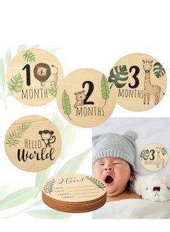 اشتري Baby Monthly Milestone with Announcement Sign Wooden Newborn Welcome Discs Sign Round New Baby Sign Double Sided Printed Baby  for Boys Girls Photo Prop Baby Shower في الامارات