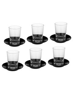 Buy A set of 12-piece glass tea cups and black saucers (6 cups + 6 saucers) in Saudi Arabia