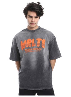 Buy 3D Pattern Stone Wash Slip On T-Shirt - Grey in Egypt