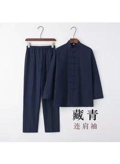 اشتري Mens Traditional Tang Suit Set Retro Stand-Collar Navy blue 2-piece set في السعودية