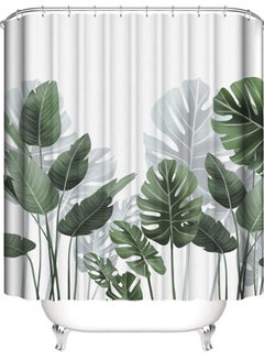 Buy Shower Curtain Mildew-Resistant Anti-Bacterial 3D Digital Printing Pattern Waterproof Heavy Weighted Hem Leaf Pattern( 180*180cm, with 12 Hooks) in UAE