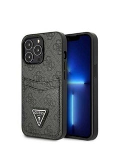 Buy iPhone 16 Pro Max PU Hard Case with Cardslots and 4G Pattern and Script Logo / Elegant Design / Easy Snap-On / High-Quality Back Cover - Black in UAE