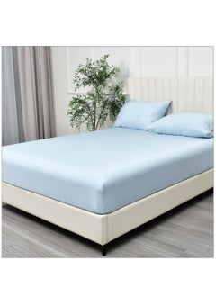 Buy Bedding Fitted Sheet: 3-Pcs King Size Solid Sheet With Pillowcases Set and Soft-Silky 30 Cm Extra Deep Brushed Microfiber Cooling Bed Sheet,Sky Blue in Saudi Arabia