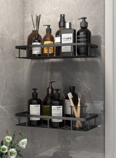 اشتري 2 Pack Adhesive Bathroom Shower Caddy wall mounted Stainless Steel Floating Storage Shelves For Kitchen and Bathroom Black في الامارات