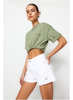 Buy White Ripped Detail Denim Shorts TWOSS23SR00154 in Egypt