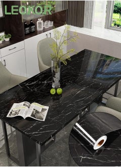 Buy 60*1000CM Black Marble Wallpaper, Self Adhesive Film Peel and Stick Contact Paper, Waterproof and Oilproof Gloss PVC Wall Paper for Furniture Cover Surface, Countertop, Kitchen, Shelf Liner in Saudi Arabia