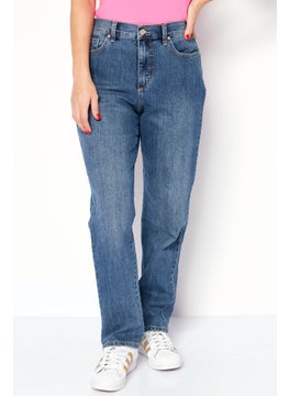 Buy Women Regular Fit Washed Denim Jean, Blue in UAE