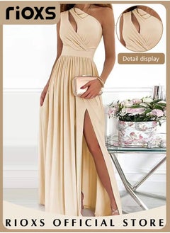 Buy Women's Elegant Evening Dress One Side Shoulder Sleeveless Split High Waist Bodycon Long Dress for Evening Cocktail Formal Business Party in UAE