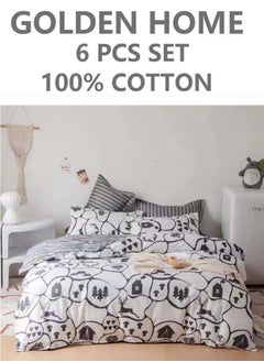 اشتري 6-Piece Single Size Cotton Printed Combination Duvet Cover Set Includes 1xFitted Bedsheet 120x200+30cm, 1xDuvet/Bed Cover 160x210 cm, 2xPillowcase 55x80cm, 2xCushion Case 45x70cm Multicolour في الامارات