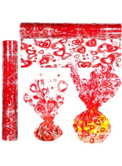 اشتري Cellophane Wrap Roll Hearts Design 100’ Ft. X 32” In. Valentine'S Day Cellophane Bags 2.3 Mil Thick Valentines Crystal Clear With Red Hearts For Flower Gift Basket Wrapping في الامارات