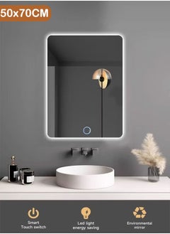 Buy Rectangle Bathroom Mirror with LED lights Wall Mounted Mirror LED Bathroom Mirror Dimmable Color Changing with Touch Switch 50x70cm in Saudi Arabia