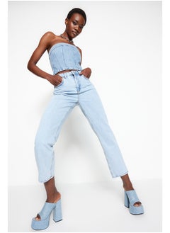 Buy Light Blue High Waist Straight Jeans TWOSS23JE00089 in Egypt