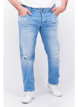 Buy Men Regular Fit Rip Stretchable Denim Jeans, Wash Blue in UAE