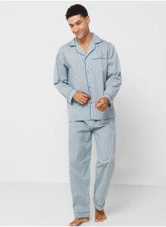 Buy Men'S Walter Grange Traditional Printed Poly Cotton Pyjama - Blue Stripe in UAE