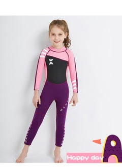 اشتري Children's Wetsuit 2.5mm One-piece Thickened Warm Swimsuit Long-sleeved Cold Swimsuit Purple في السعودية