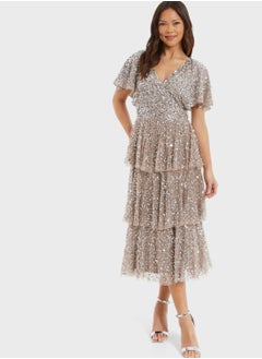 Buy Embellished Mesh Tiered Dress in Saudi Arabia