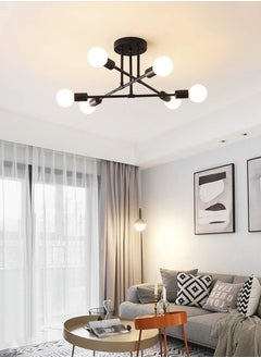 اشتري Modern Sputnik Chandelier Ceiling Light Fixture with 6 Lights Black Mid Century Semi Flush Mount Ceiling Lights Fixture for Bedroom, Dining Room, Living Room, Kitchen, E26 Base, Bulbs Not Included في السعودية