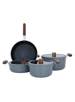 Buy 7 Pcs Cookware Set Ceramic Pots With Glass Lid Dark Gray in Saudi Arabia