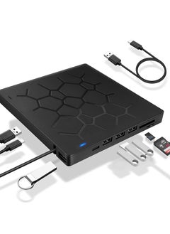 اشتري External DVD Drive, USB 3.0 CD DVD Burner for Laptop, Type-C CD/DVD ROM +/-RW Optical Disk Drive, Ultra Slim with 4 USB Ports and 2 SD Card Slots, for Mac, PC Windows 11/10/8/7 Linux OS في الامارات