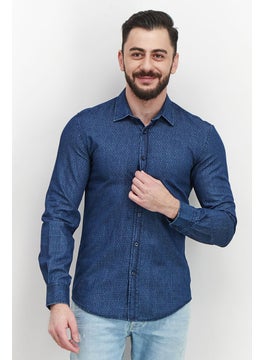 اشتري Men Slim Fit Allover Print Long Sleeve Casual Shirt, Blue Denim في السعودية