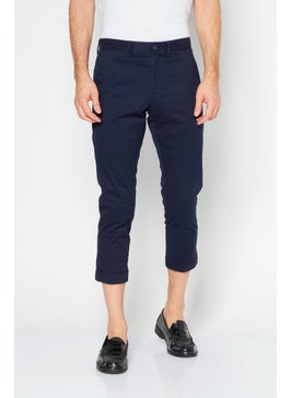 اشتري Men Slim Fit Solid Chino Pants, Navy في الامارات