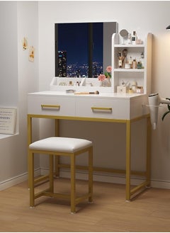 Buy SKY-TOUCH Vanity Desk Chair Set with Mirror : Makeup Table with Stool Dressing Table with Storage Drawer Shelves Vanity Table with Lots Storage for Bedroom in UAE