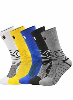 اشتري Mens Athletic Socks, Elite Basketball Socks-Performance Thick Cushioned Sport Training Running Compression Crew Sock, 5 Pairs في الامارات