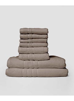 اشتري 8 Pieces Set by La'Marvel, Beige 600 GSM 100% Cotton Plux Towels في السعودية