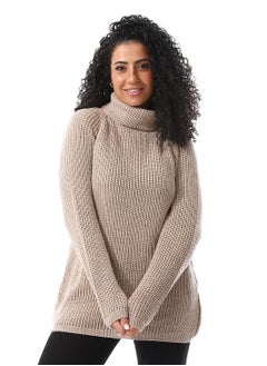 Buy Turtle Neck Slip On Knitted Pullover_Beige in Egypt