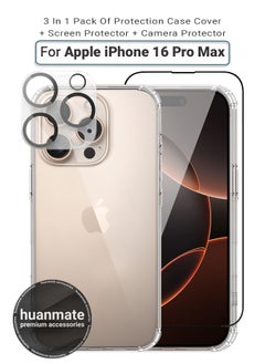 Buy 3 in 1 Apple iPhone 16 Pro Max Protection Pack - Ultra Clear Shockproof Case, Edge-to-Edge Screen Protector & Camera Lens Protector, 360 Degree Full Body Protection for Apple iPhone 16 Pro Max in Saudi Arabia