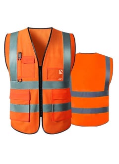 Buy Reflective Safety Vests High Visibility Breathable Day Night Warning Jacket with Zipper And 5 Pockets For Construction Traffic Cycling Safety Purpose Large 1 Piece in UAE