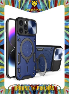 Buy GOLDEN MASK For iPhone 16 Pro Max Armored Camera Shield Cover Camera Lend Protection, Built-in 360° (Blue) in Egypt