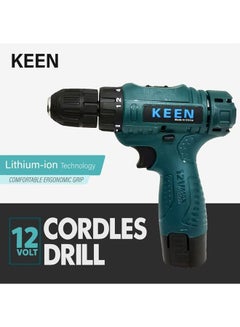 Buy Keen Cordless Drill with Lithium Battery Set Black/Blue 12 V in Saudi Arabia