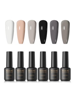 Buy ROSALIND 6PCS White Nude Gel Polish Set Black White Colors Gel Nail Polish, Neutral Gel Nail Polish Black Gray Gel Collection Nail Polish Fall Winter White in UAE