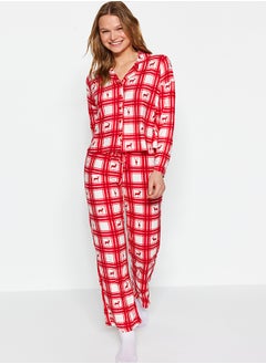 اشتري Red Deer Pattern Plaid Shirt-Pants Knitted Pajamas Set THMAW24PT00096 في مصر