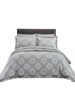 Buy 4-Piece Duvet Cover Set Without Filler Cotton Grey/White Queen in Saudi Arabia