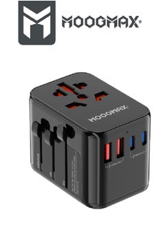 Buy Universal multi-port charger suitable for (US, UK,ER,AUS), equipped with five charging ports, two (USB-A) ports and three (Type-C) ports, and with power Up to 100 watts. In black in Saudi Arabia