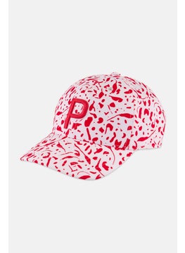 Buy Women Allover Print Adjustable Cap, White/Red in UAE