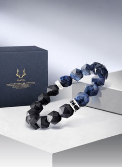 Buy AWNL Men's Beaded Bracelet With Black Onyx and Natural Blue Dumortierite in Saudi Arabia