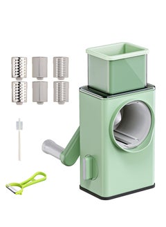 Buy Rotary Vegetable Cutter + Cheese Grater - Vegetable Shredder Round Mandoline Slicer, Grater, Salad Maker - Large Feed Port - Suction Base - Vegetable, Fruit, Cookie, OREO, Nuts (Green) in UAE