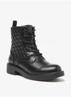 Buy Women Quilted Ankle Boots with Zip Closure and Pull Tabs in UAE