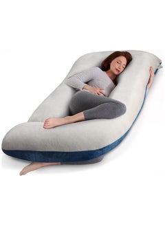 Buy Pregnancy Pillow, G-Shape Maternity Pillow with Removable Cover, Large Full Body Pillow for Pregnant Women (White & Blue) in Saudi Arabia