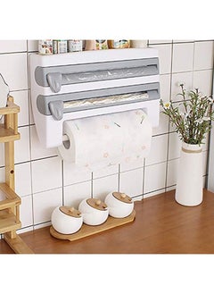 Buy 4 In 1 Kitchen Storage Rack Plastic Wrap Cling Film Foil Dispenser Grey/White 39X10X24cm in UAE