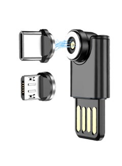 Buy 540 Degree Rotating Magnetic USB Adapter Connector 2-in-1 USB 2.0 Male to Type C Micro USB Male Converter, 5Pin Support 3A Data Transfer, Black in Saudi Arabia