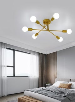 Buy Retro Industrial Style LED Chandeliers 6 Lights E27 Base Golden in UAE