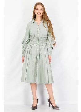 اشتري Women Stripe Belted Midi Dress, Green/White في الامارات