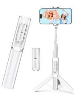 Buy Selfie Stick Portable Phone Tripod All In 1 With Integrated Phone Holder And Remote Aluminum And Flexible Tripod White in Saudi Arabia