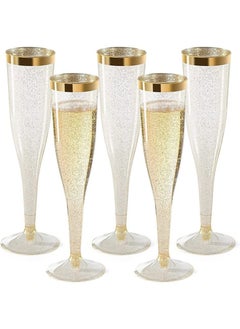 اشتري 24 Pack Plastic Champagne Flutes Gold Glitter Plastic Cups 6.5 Ounce Clear Plastic tumblers, Beautiful Disposable Hard Plastic Cups with Gold Glitter, Premium Wedding Cups Elegant Party Cups في الامارات